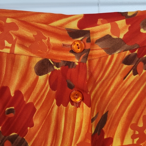 Vintage Midi Skirt 1990s Orange Floral Long Flowy 90s Buttons Cottagecore Large - Picture 5 of 9